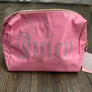 NWT Juicy Couture Pink Cosmetic Bag Silver Bling Rhinestone Logo